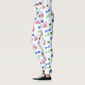 Leggings Cute Pink Paw Prints and Blue Dog Bones Pattern (Gauche)