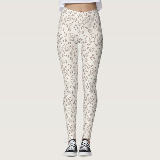 Leggings Cute Printemps Lapin de Pâques Motif Floral Chasse (Devant)