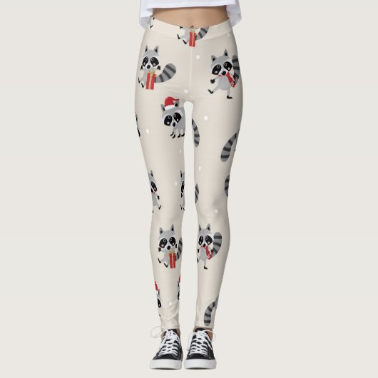 Leggings Cute Raccoon Motif de Noël (Devant)