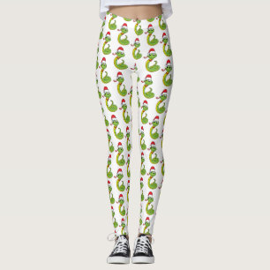 Leggings Cute serpent vert avec chapeau santa dessin animé