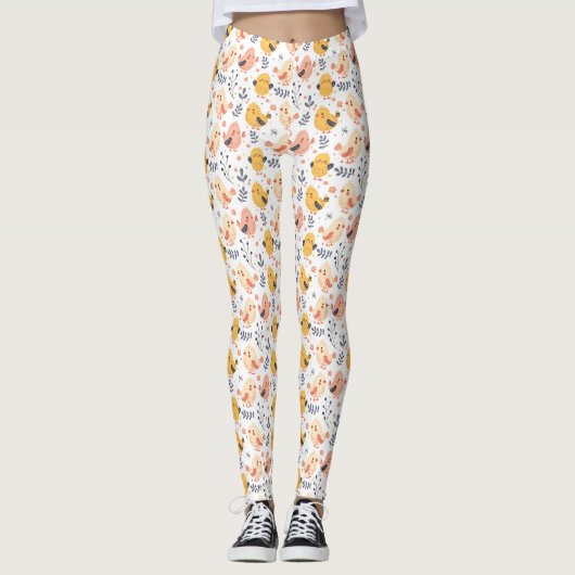 Leggings Cute Spring Chicks et modèle floral (Devant)