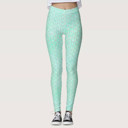 Leggings Cute Teal Cats Whimsical Patterned (Devant)