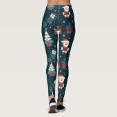 Leggings Cute Teddy Bear & Santa on Dark Green (1) (Dos)