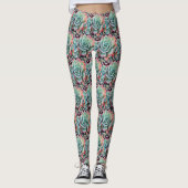 Leggings Cute tendance menthe vert rose cactus motif bold (Devant)