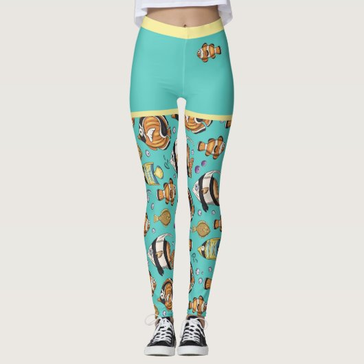 Leggings Cute Tropical Poisson Plage Aquarium Mural (Devant)
