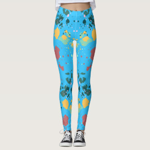Leggings Cute Turquoise, Jaune Peinture Motif