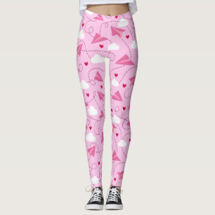 Leggings Cute Valentine Avion volant Coeurs roses rouges