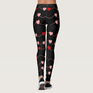 Leggings Cute Valentines Day Chaînes de coeur Amour rose r