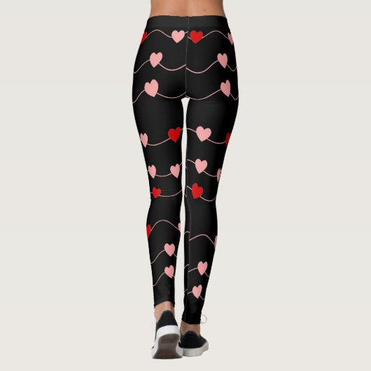 Leggings Cute Valentines Day Chaînes de coeur Amour rose ro (Dos)
