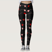Leggings Cute Valentines Day Chaînes de coeur Amour rose ro (Devant)
