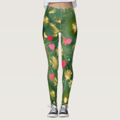 Leggings Cute Valentine's Day moss vert rose coeur floral (Devant)