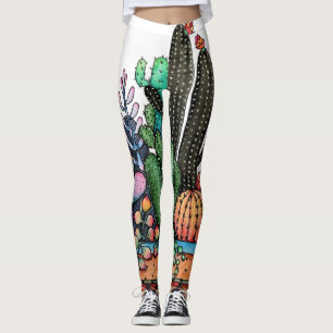 Leggings Cute Watercolor Cactus Garden
