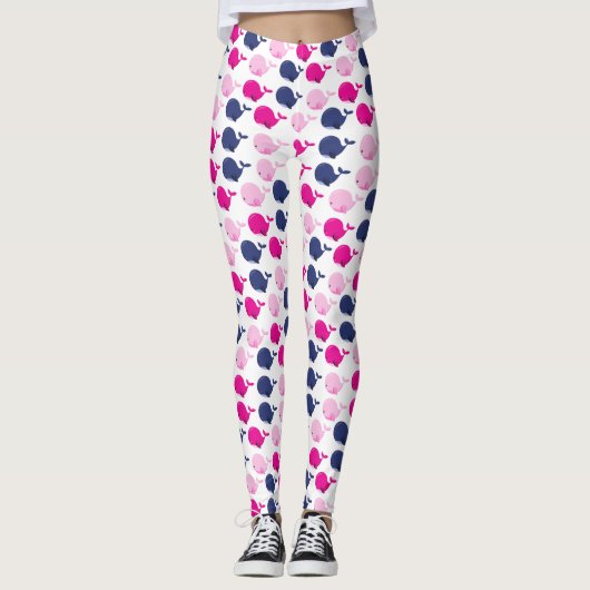 Leggings Cute Whales, Pattern of Whales, Sea Animals (Devant)