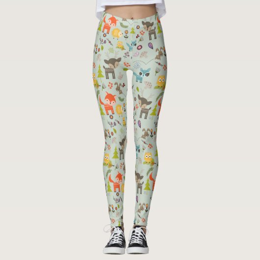 Leggings Cute Woodland Créatures Motif animal (Devant)