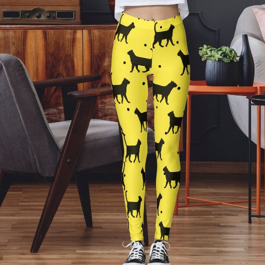 Leggings Cute Yellow And black Animal Pet Dots Cat Pattern 