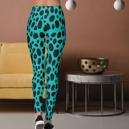 Leggings Cyan And Dark Grey Pattern Safari Leopard Print