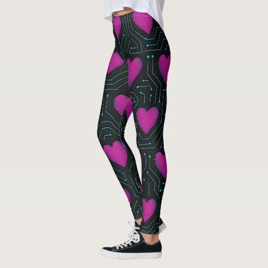 Leggings Cyber Love Circuit – Tech Heart Pattern Design (Gauche)