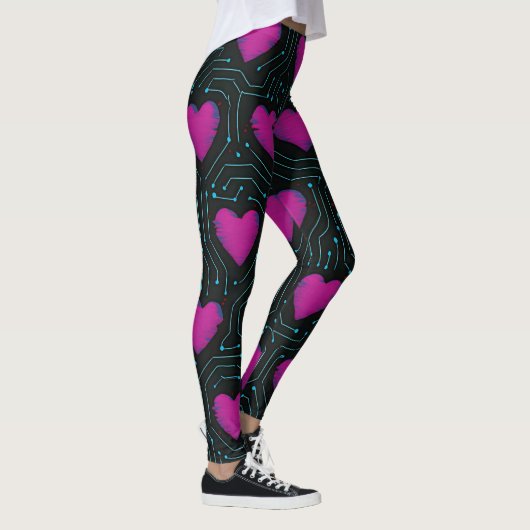 Leggings Cyber Love Circuit – Tech Heart Pattern Design (Droite)
