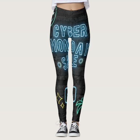 Leggings Cyber-Lumineuses en néon - Vibes noir et  (Devant)