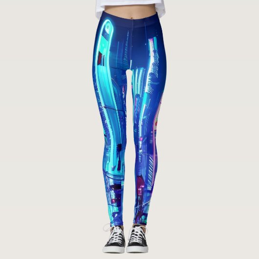 Leggings Cyberpunk Futuristic Neon City (Devant)