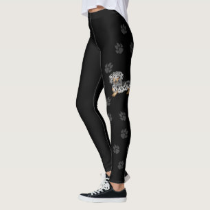 Leggings Dachshund à poil long noir et tan panaché & pattes