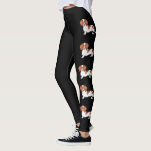 Leggings Dachshund à poil long pied rouge sur fond noir en