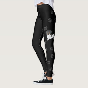 Leggings Dachshund à poils longs piebalds noir et feu & pat