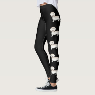 Leggings Dachshund de dessin animé à poil long crème sur fo