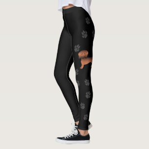 Leggings Dachshund de dessin animé aux poils courts rouge s