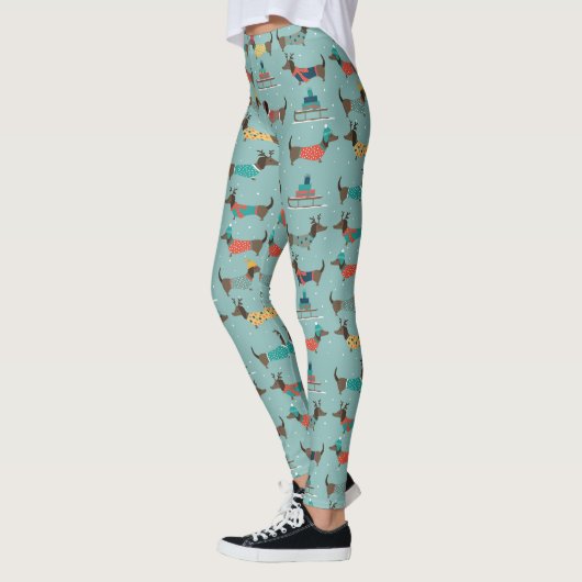 Leggings Dachshund de vacances avec cadeaux et Motif de sle (Gauche)