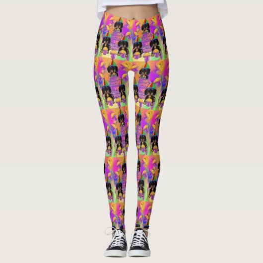 Leggings Dachshund noir et feu (Devant)