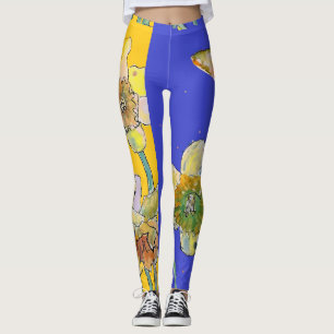 Leggings Daffodil Aquarelle Fleur Bleu Légumineuses Floral