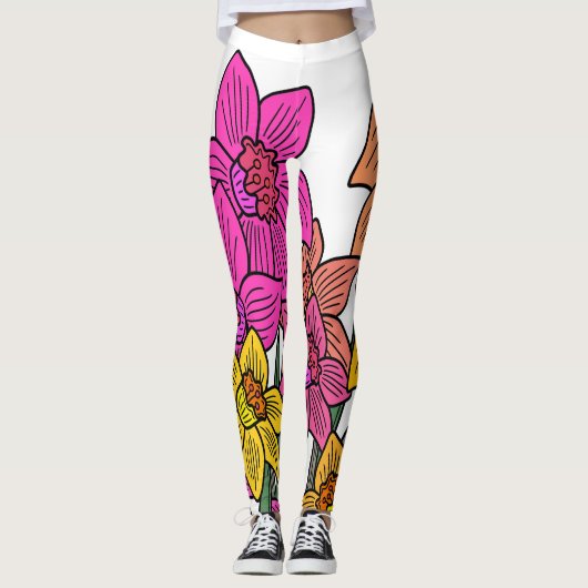 Leggings Daffodils colorés Fleurs Design (Devant)