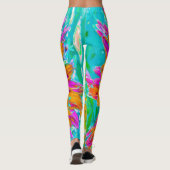 Leggings Dahlia décorative tropicale orange et rose chaud (Dos)