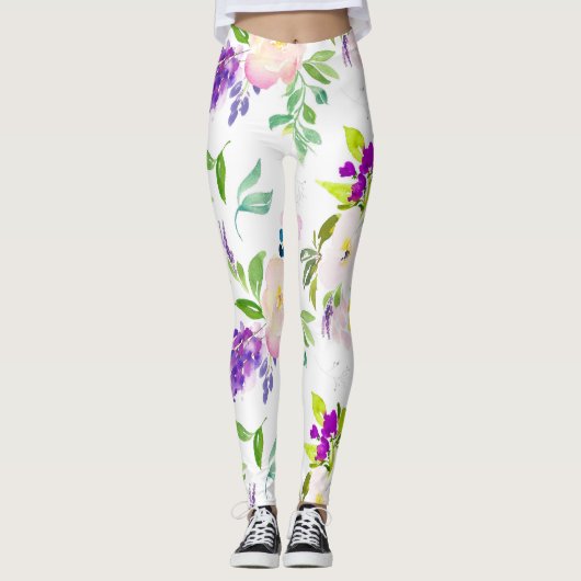 Leggings Dainty Aquarelle Fleurs | Peonies et Wisterias (Devant)