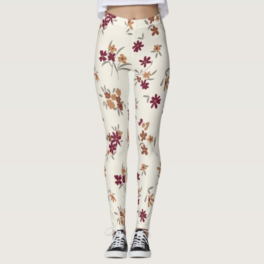 Leggings Dainty Gold Maroon motif floral (Devant)