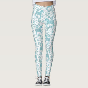 Leggings Dala Horse suédois Turquoise et Motif blanc