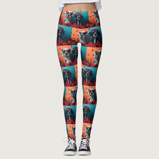 Leggings Dalmatien avec coeur Roses Saint-Valentin (Devant)