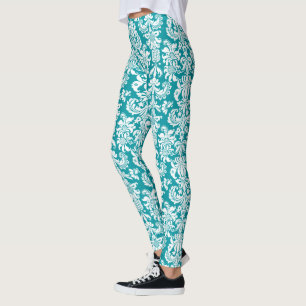 Leggings Damas florales blanches et turquoise