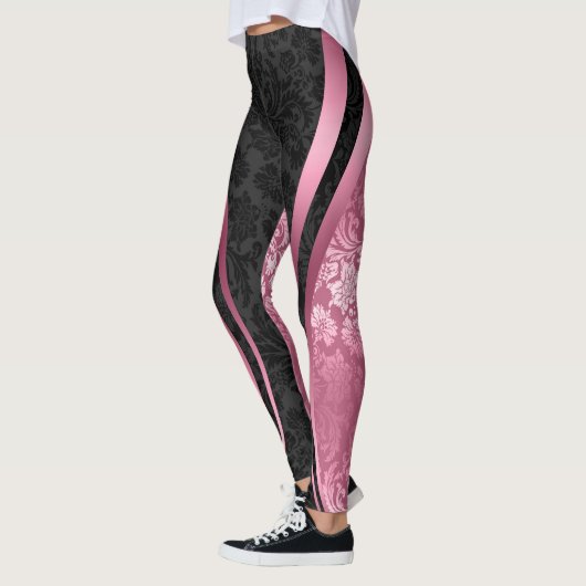 Leggings Damas florales noires et roses Conception géométri (Gauche)
