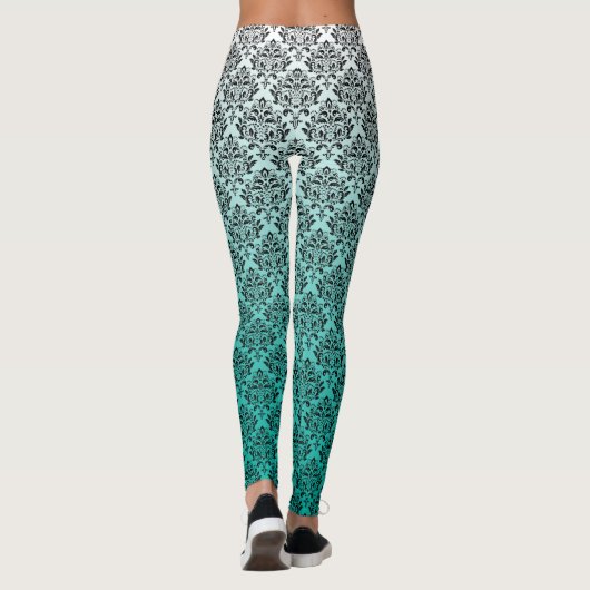 Leggings Damas noires sur blanc à vert ombre (Dos)