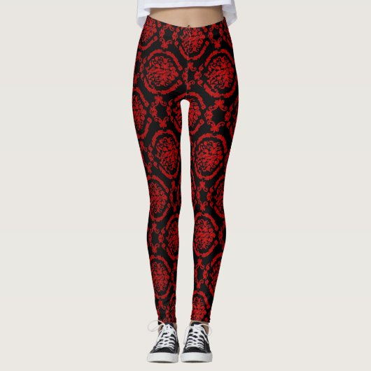 Leggings Damas rouges sur noir (Devant)