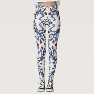 Leggings Damask Majolica Poterie Design Carreaux