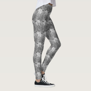 Leggings Damassé de fleurs jacobéen, gris / gris et blanc
