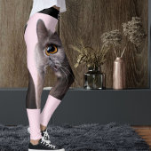 Leggings Dame de chat folle rayée rose noir personnalisée