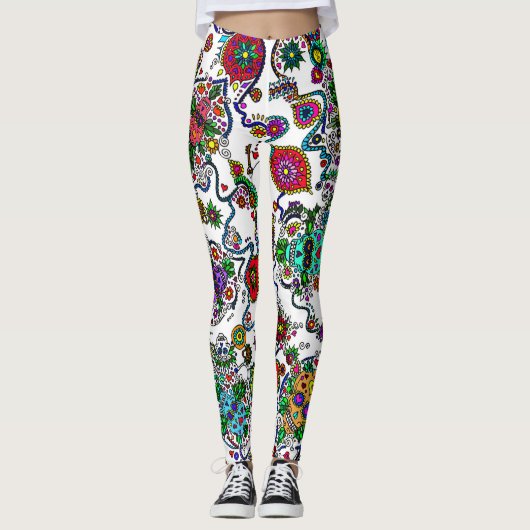 Leggings Dames Motifs de crâne de sucre (Devant)