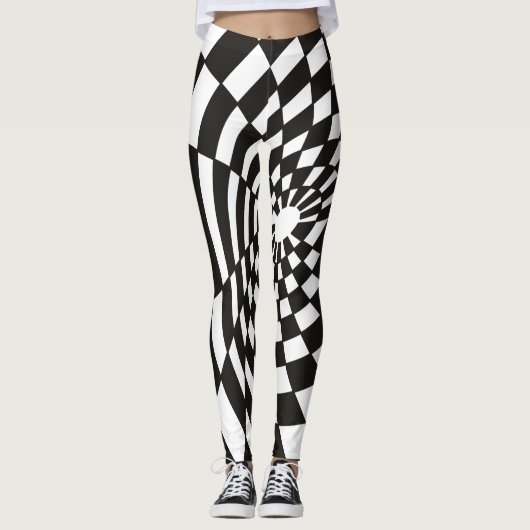 Leggings Damier déformé en noir et blanc (Devant)