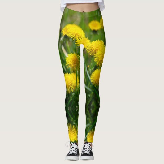Leggings Dandelion Fleurs Dandelions Jaune Vert (Devant)