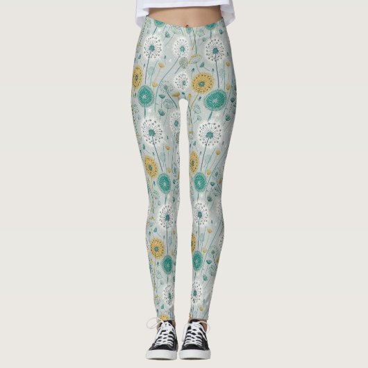 Leggings Dandelion Whimsical - Jaune, Blanc & Turquoise (Devant)
