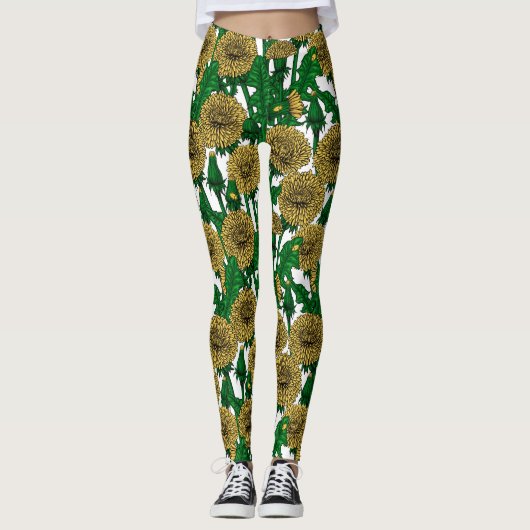 Leggings Dandelions sur blanc (Devant)